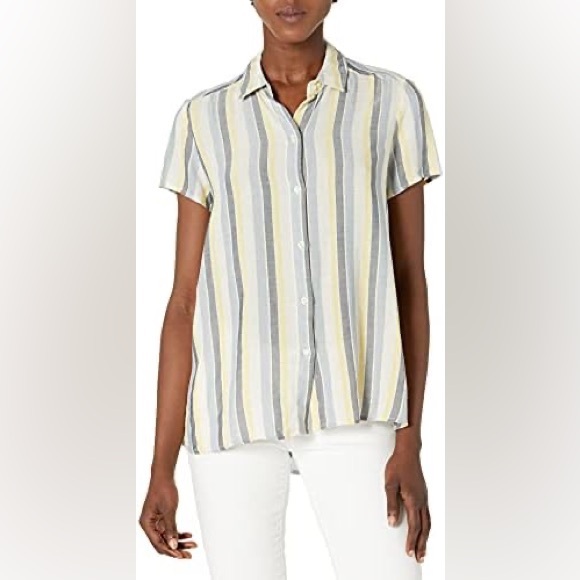 Max Studio | NWOT Striped Button Down Rayon Linen Blend Shirt Size M Medium - Picture 1 of 10